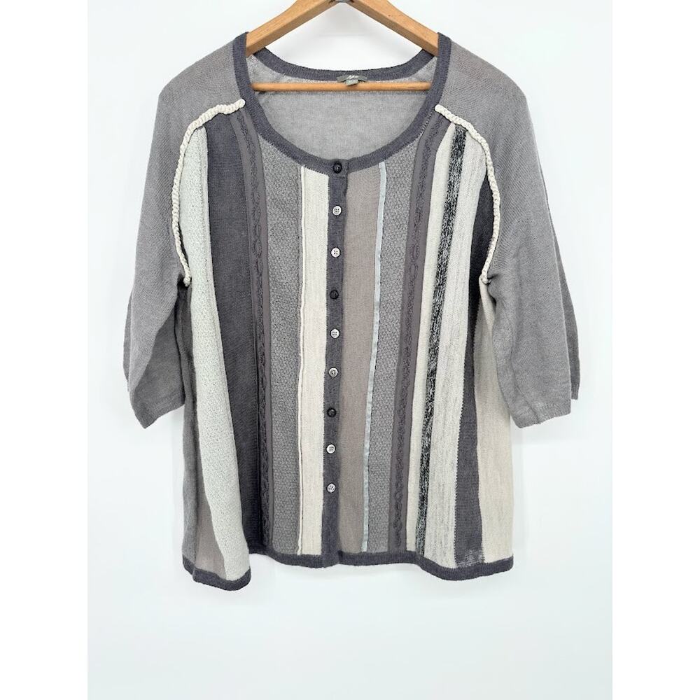 J. Jill Mohair Blend Button Cardigan Women Sweater Petite XL Striped Lightweight
